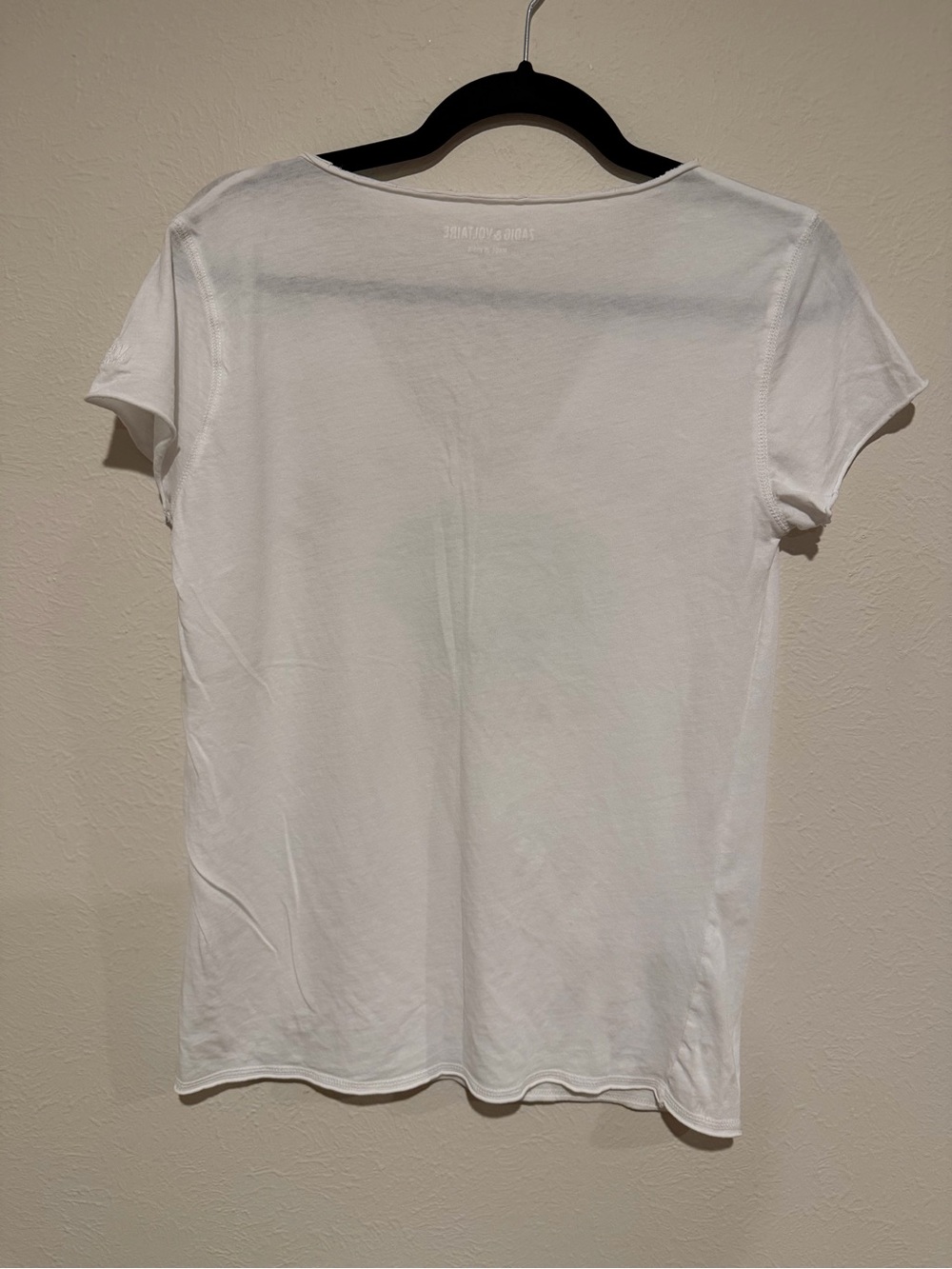 Zadig & Voltaire White V-Neck Tee with Gold & Silver Graphic - Picture 3 of 5